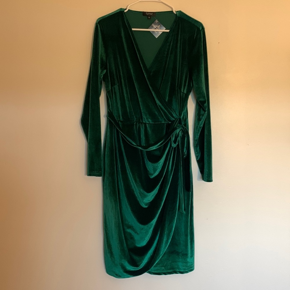 Lyrur Green Velvet Wrap Dress